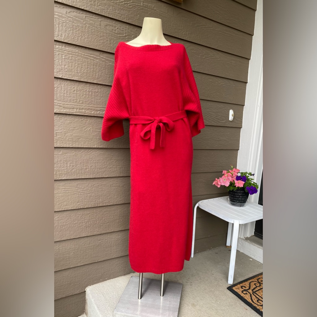 Systems Fenn Wright & Manson Lambswool Blend Tie Waist Batwing Women’s Red Dress